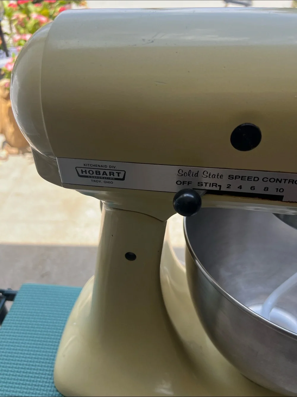 Vintage KitchenAid Tilt-Head Stand Mixer in Pale Yellow with Stainless Bowl